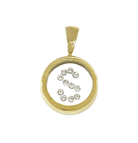 Floating Diamond Circle Pendant: Yellow Gold (A-Z)