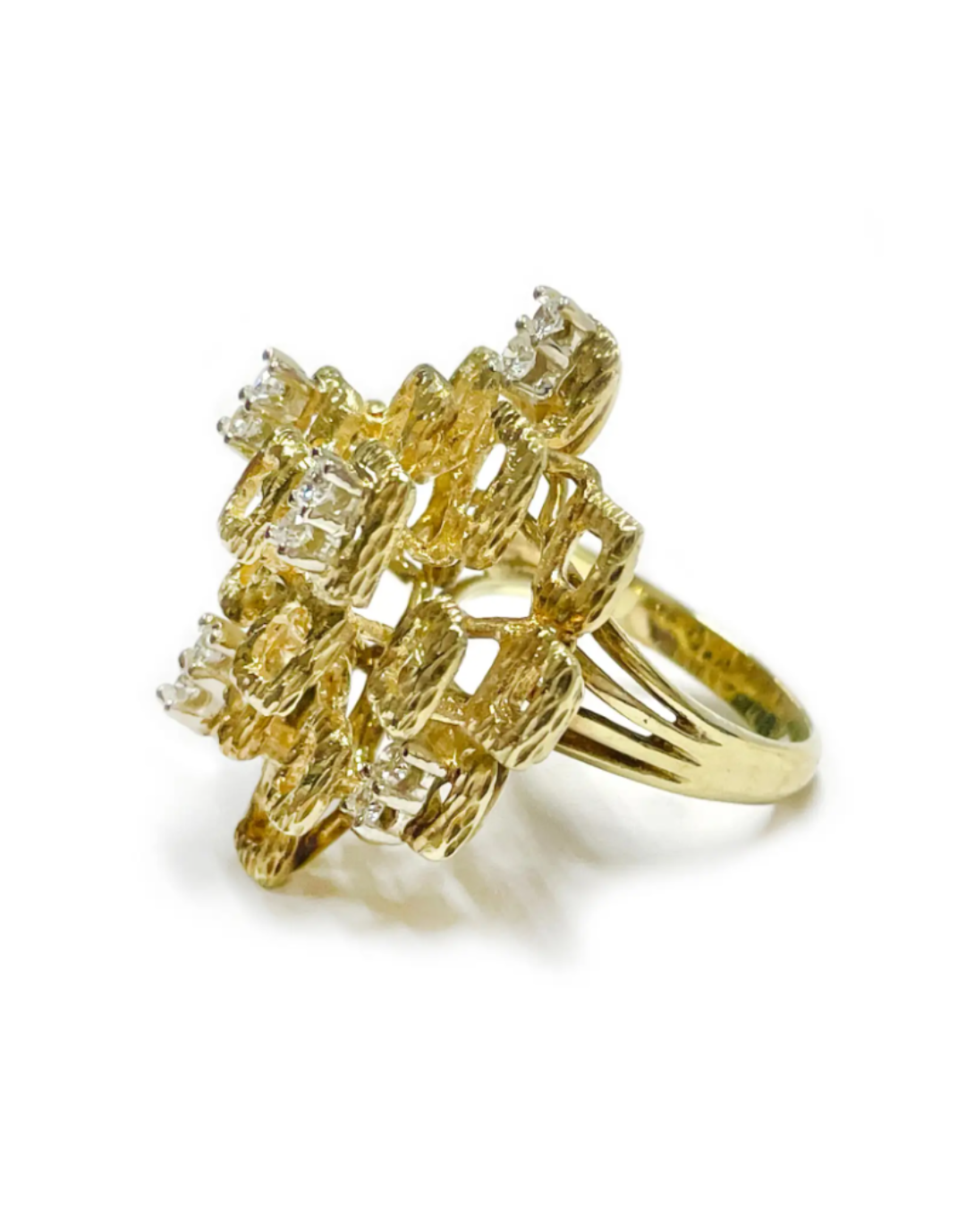 1st Dibs: 14K Yellow Gold Diamond Sculptural Lattice Statement Ring