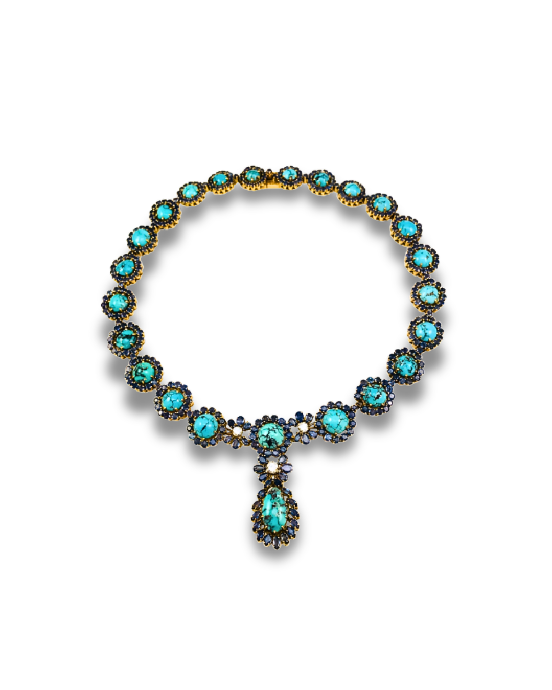 1st Dibs: 18 Karat Turquoise Blue Sapphire Diamond Necklace