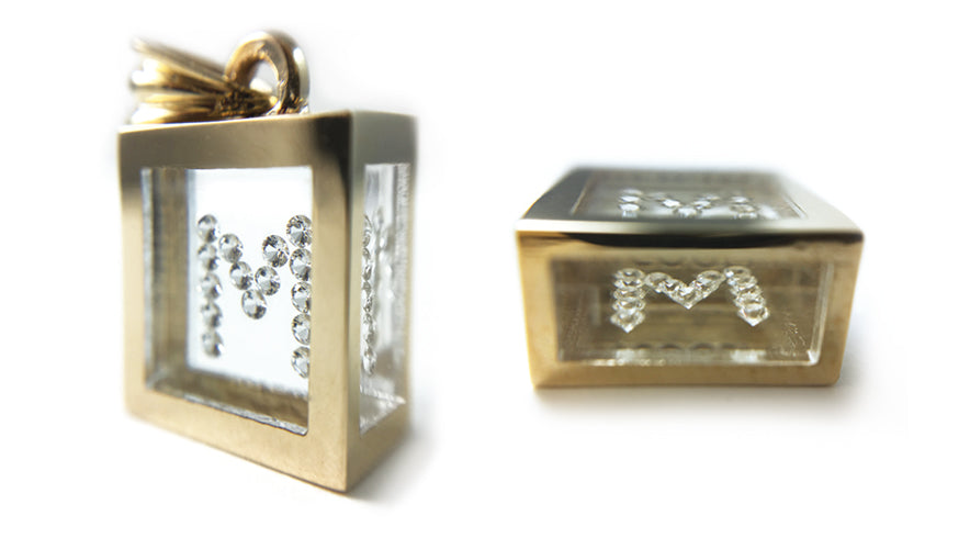 Incogem Floating Diamond Pendant "M" Yellow Gold