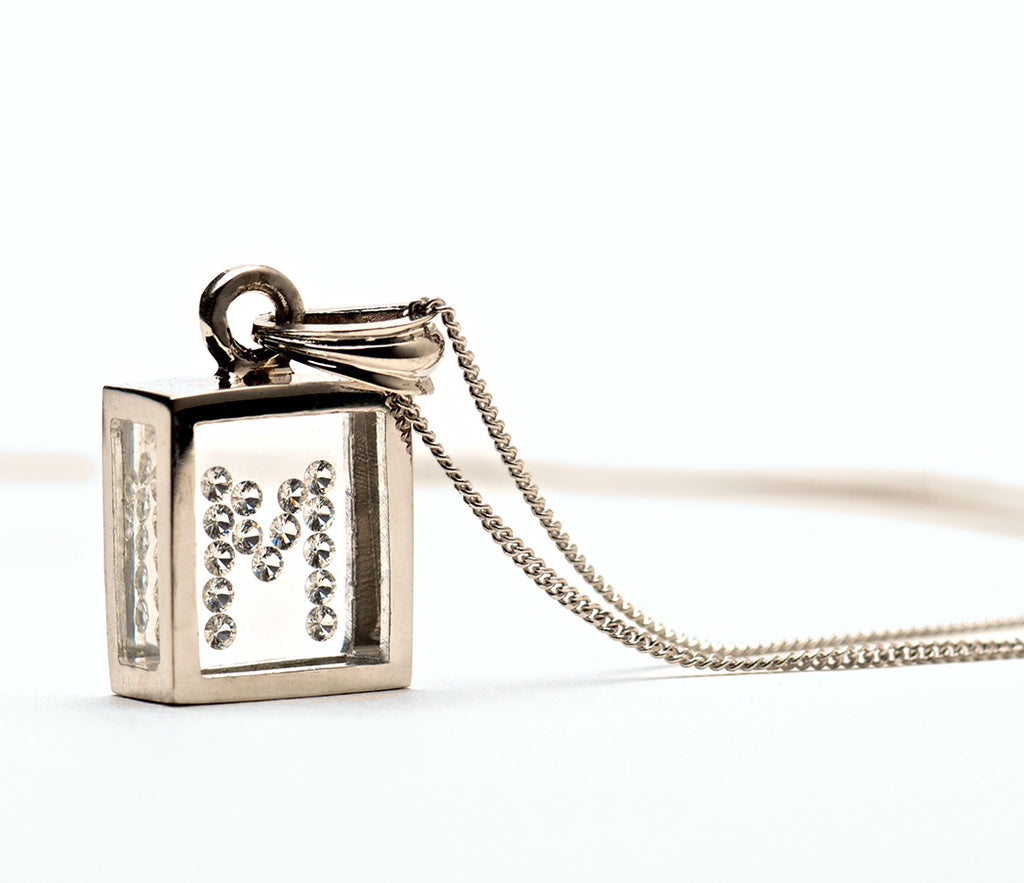 Incogem Floating Diamond Pendant "M" White Gold