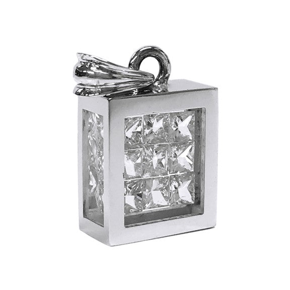 Incogem Floating Princess Cut Diamond Pendant "Pavé" White Gold