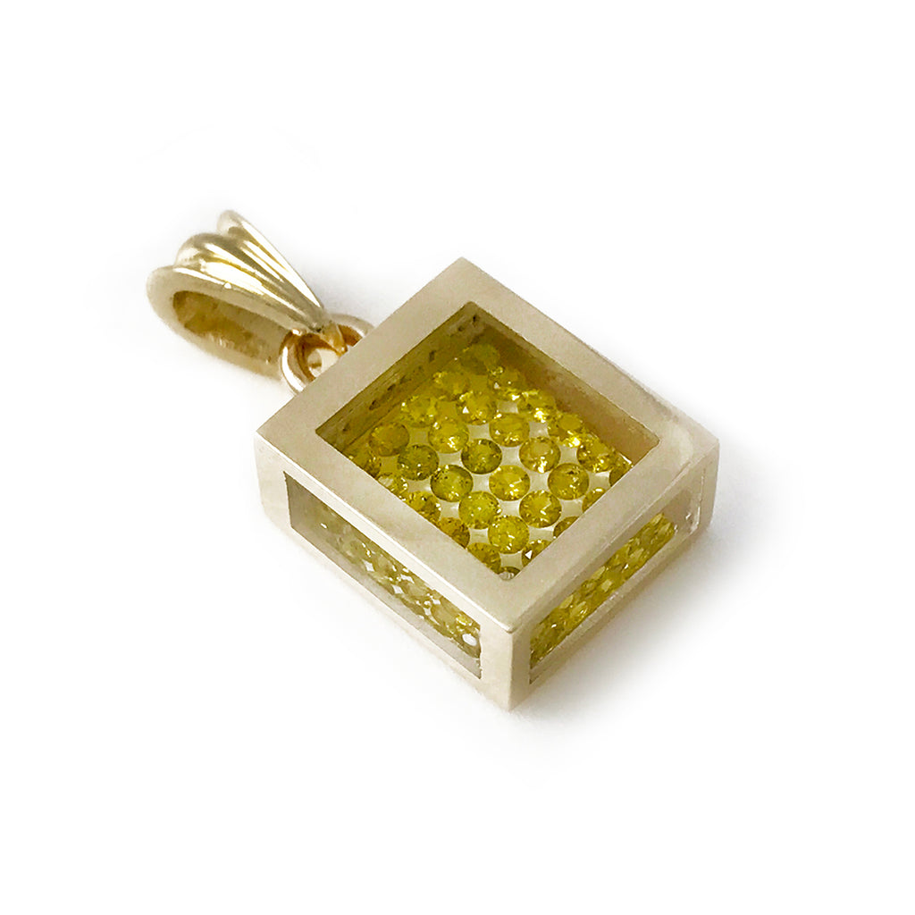 Incogem Floating Canary Diamond Pendant "Pave" Yellow Gold