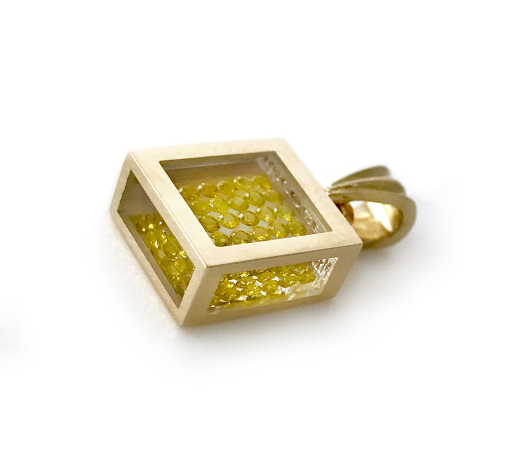 Incogem Floating Canary Diamond Pendant "Pave" Yellow Gold