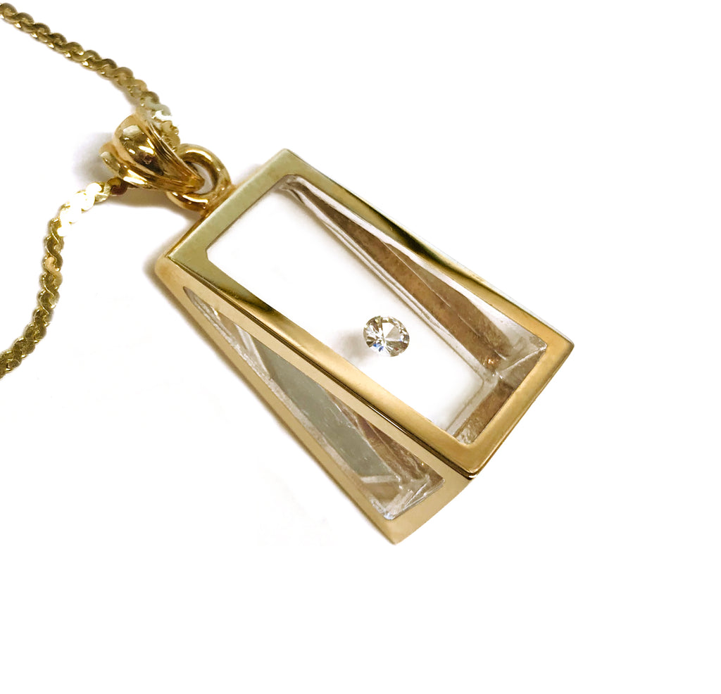 Incogem Floating Diamond "Pyramid" Pendant Yellow Gold