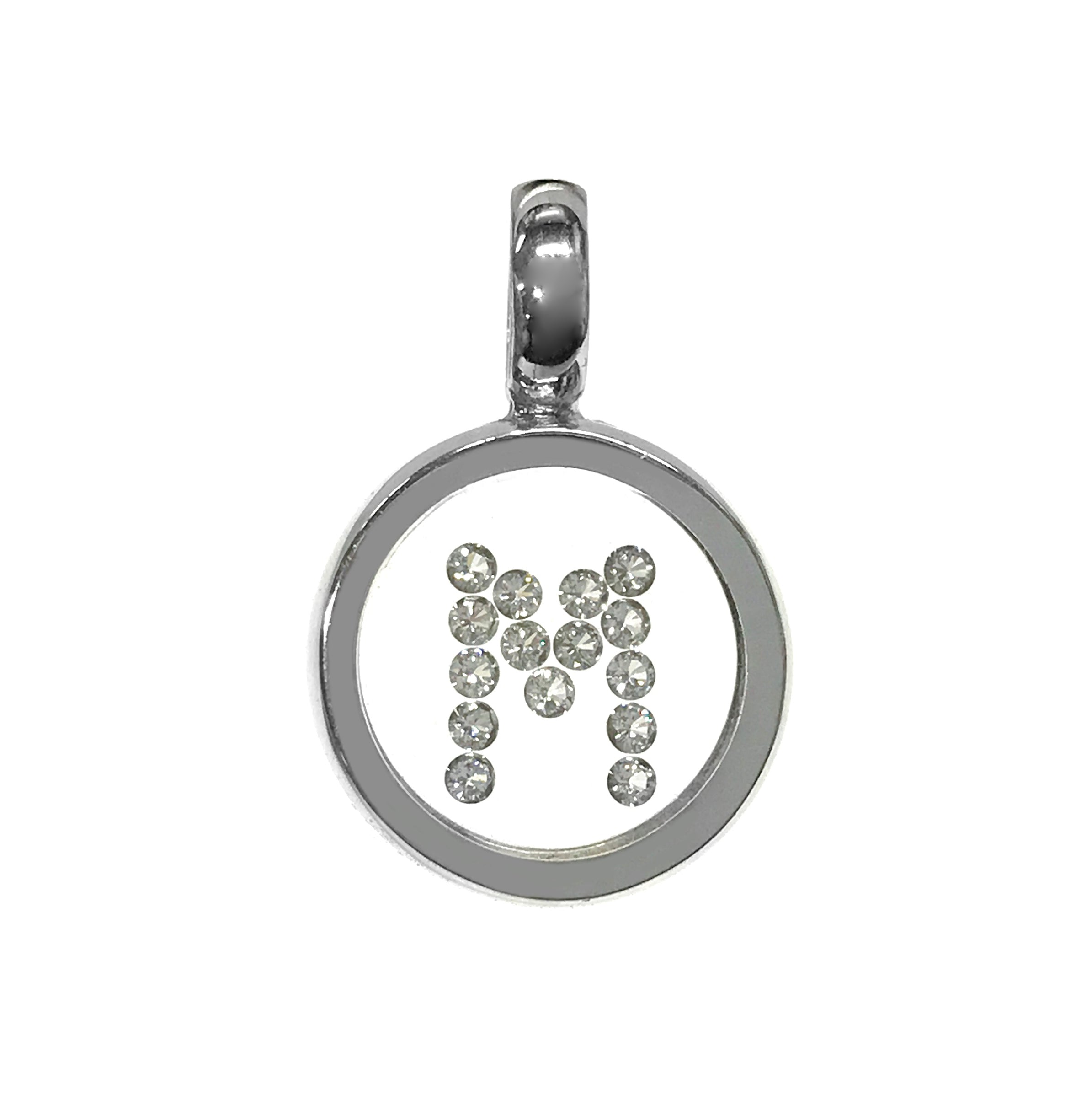 Incogem Floating Diamond Circle Pendant "M" White Gold