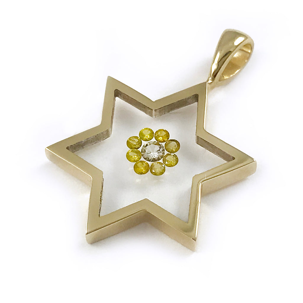 Incogem Floating "Flower" Diamond "Star" Pendant Yellow Gold