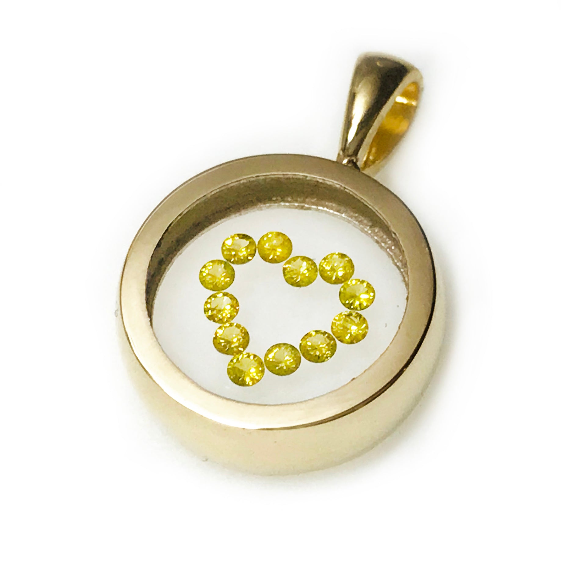 Incogem Floating Diamond Circle Pendant "Heart" Yellow Gold and Canary Diamonds