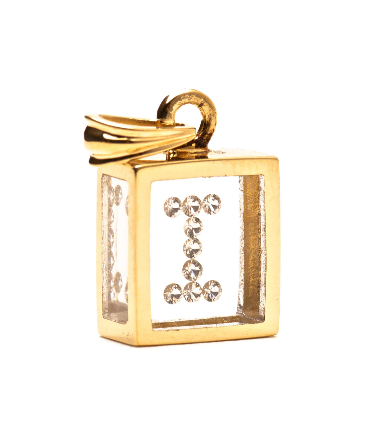 Incogem Floating Diamond Pendant "I" Yellow Gold