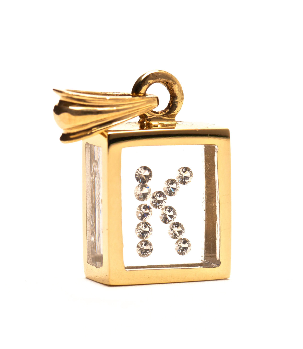 Incogem Floating Diamond Pendant "K" Yellow Gold