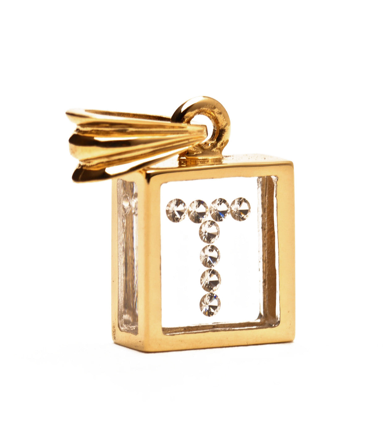 Incogem Floating Diamond Pendant "T" Yellow Gold